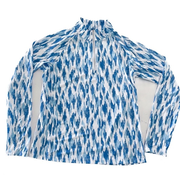 Lady Hagen Women’s Long Sleeve Quarter-zip UPF 50 Top. Size Medium. Blue Ikat - Picture 1 of 4
